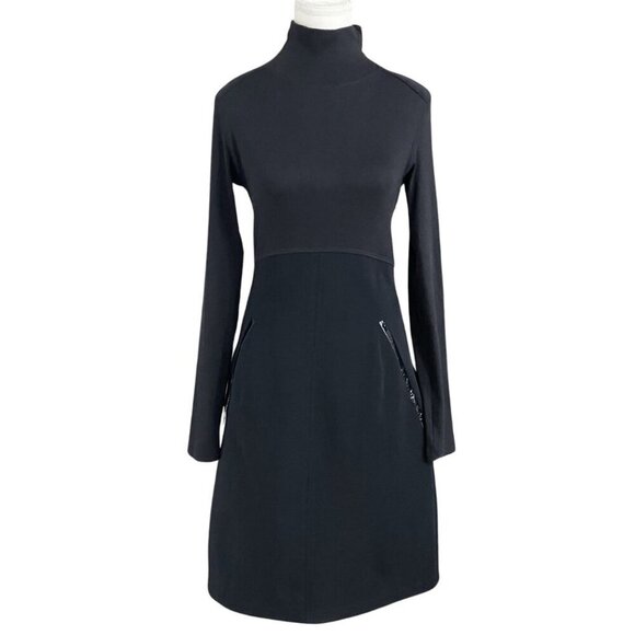 MARC CAIN SPORT BLACK RIBBED TURTLENECK SHEATH DRESS - M - Picture 1 of 12